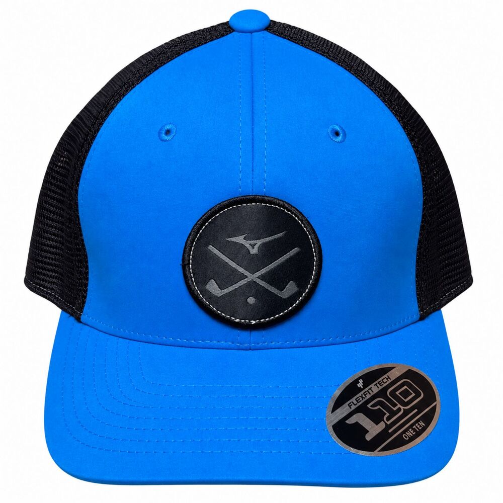 NWT Mizuno Crossed Clubs Meshback Hat Flexfit Trucker Snapback Golf Blue Black